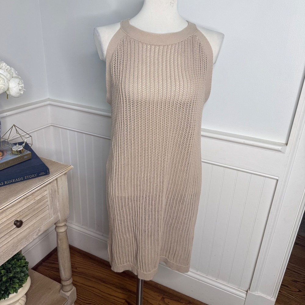 Summersalt Tan Open Knit Cotton Sleeveless Halter Sweater Dress Coverup Large
